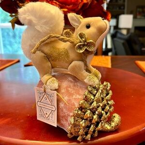 Fall Decor Velvet Pink Acorn & Squirrel Gold Glitter Squirrel Decor 8” high